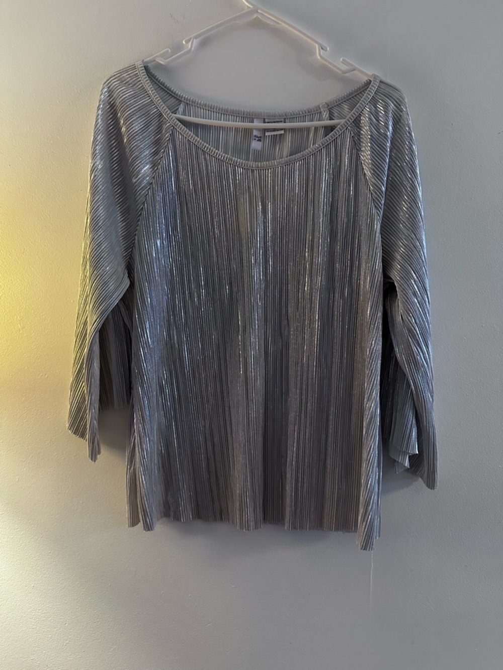 Ami Metallic Silver Pleated Long Sleeve Top